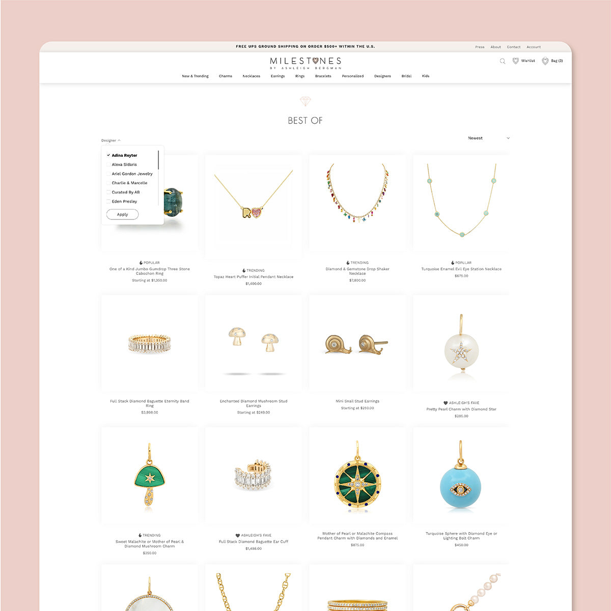 Milestones product listing page